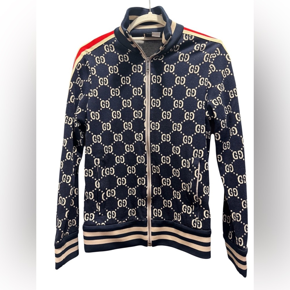 Gucci Navy GG Logo Zip-Up Hoodie